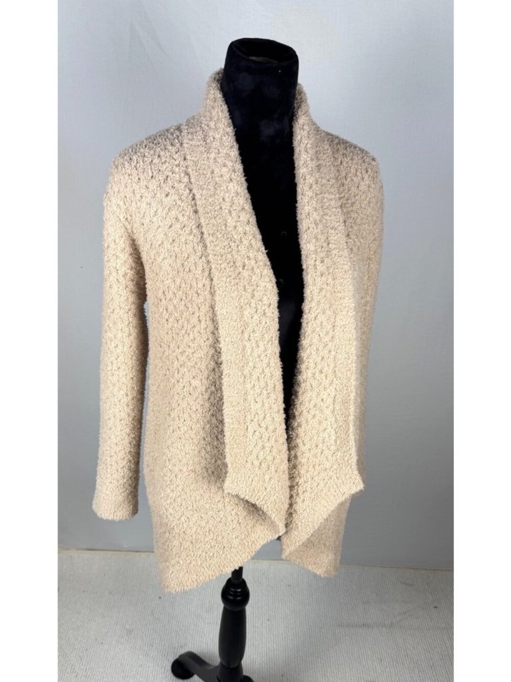 Barefoot Dreams CozyChic Beige Textured Knit Open Front Cardigan XS